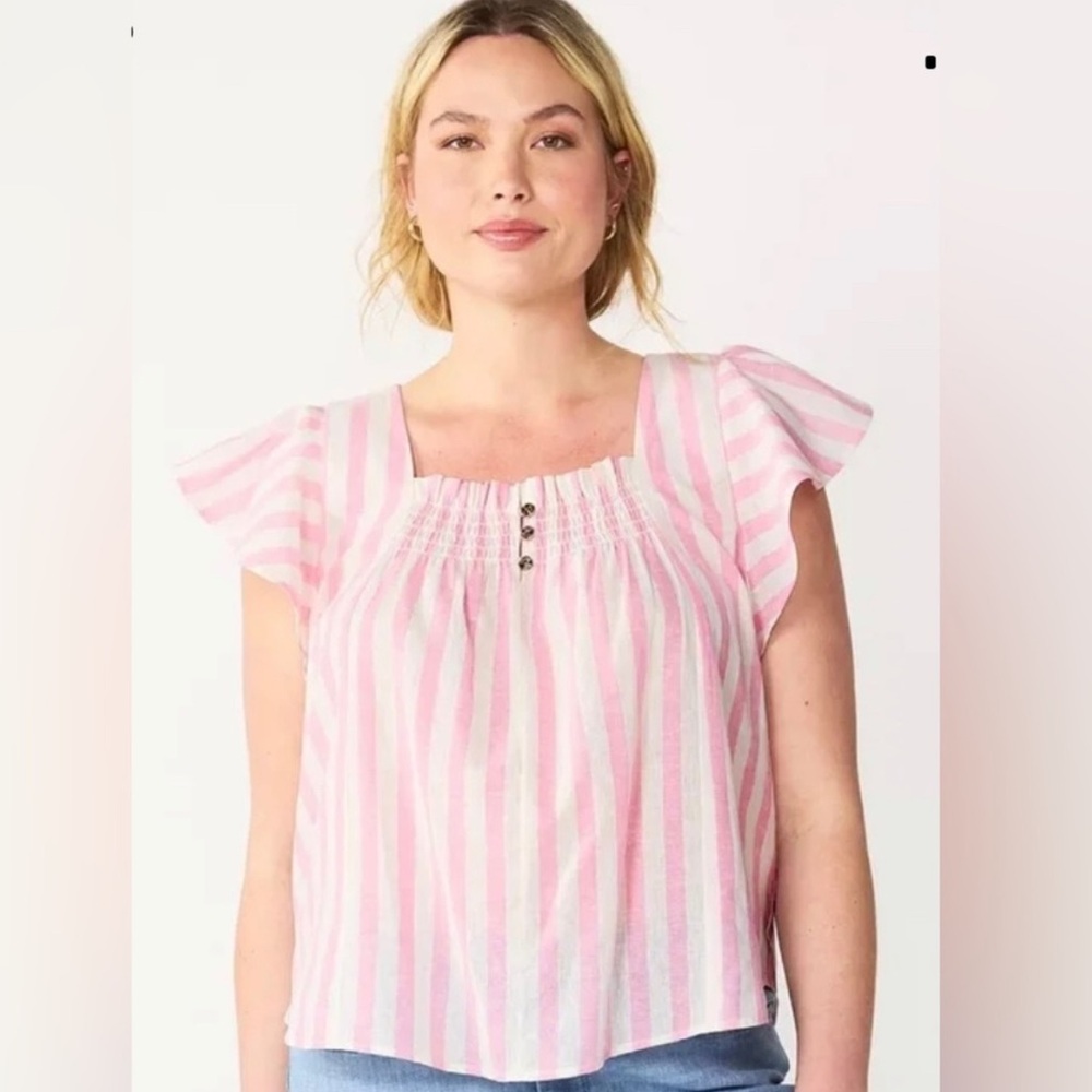 Draper James RSVP Linen Flutter Sleeve Smocked Top